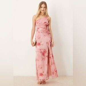 ASOS DESIGN one-shoulder draped maxi dress in pink